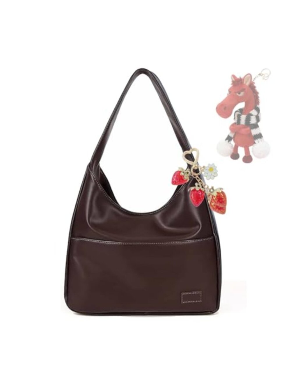 Vegan Leather Slouchy Hobo Shoulder Bag Tote Work Shopping Purse